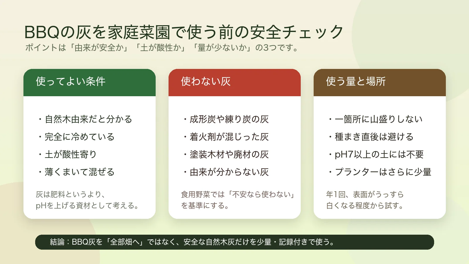 BBQの灰を家庭菜園で使う前の安全チェック